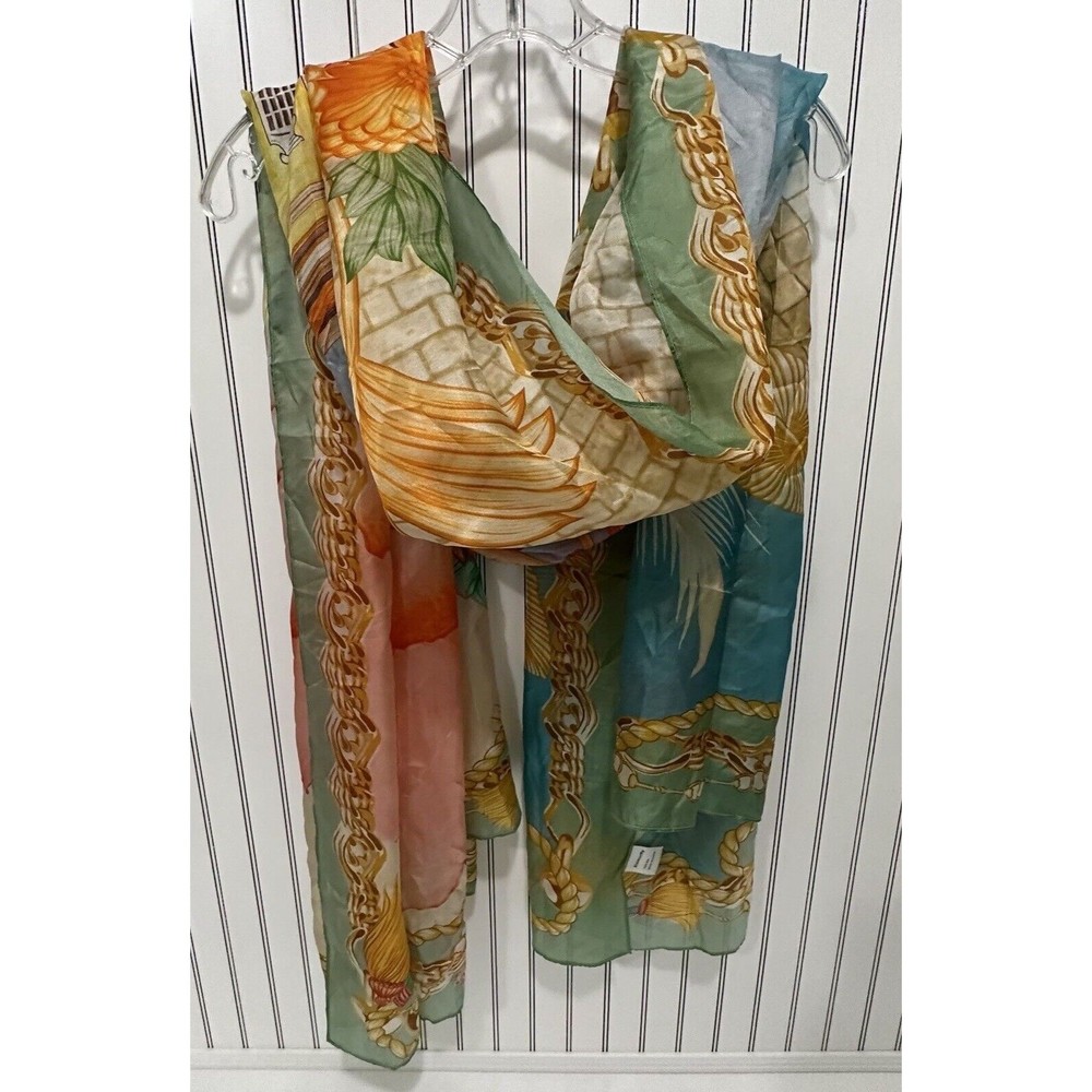 Silk Scarf Colorful Art To Wear Floral Beautiful 80" Wide